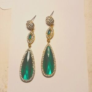 Emerald green and rhinestone earrings (pierced) High end Costume jewelry